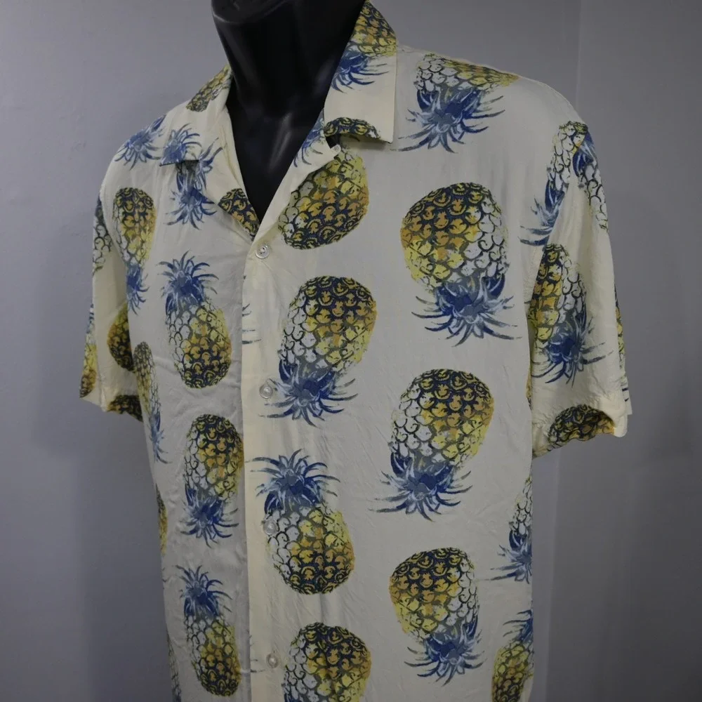 Banana Republic Pineapples Hawaiian Shirt 100% Viscose Slim Short Sleeve Mens XL